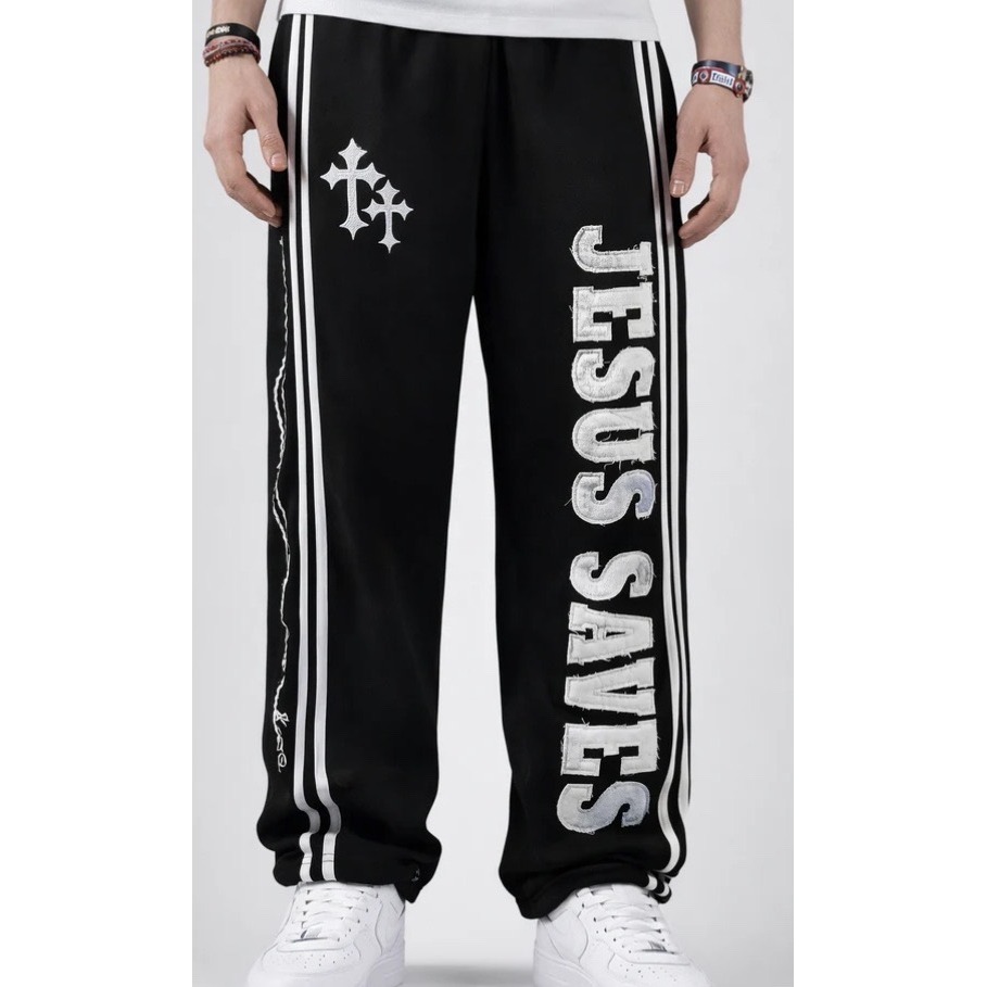 Crowned Saints Jesus Saves Sweatpants Mens Xl Black New Without Tags